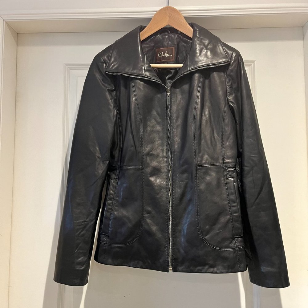 Cole Haan 100% Lambskin Black Leather Jacket - EUC, Size Medium